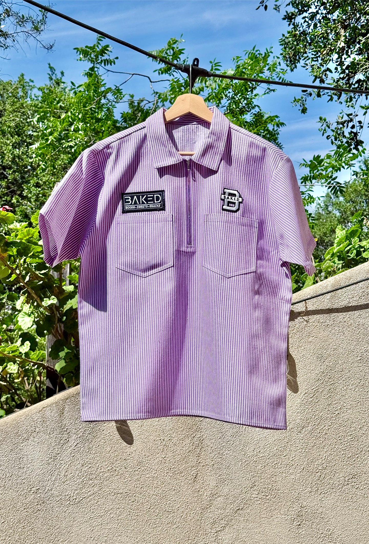 BAKED Starlights Pinstripe Half Zip Work Shirt