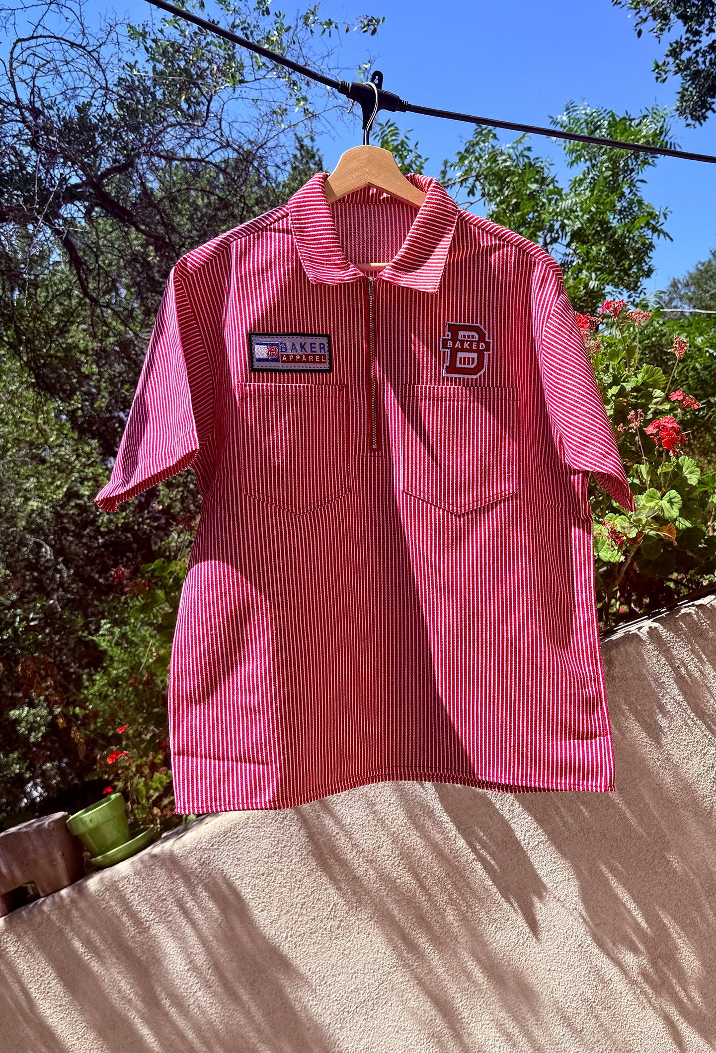 Baker Apparel Pinstripe Half Zip Work Shirt