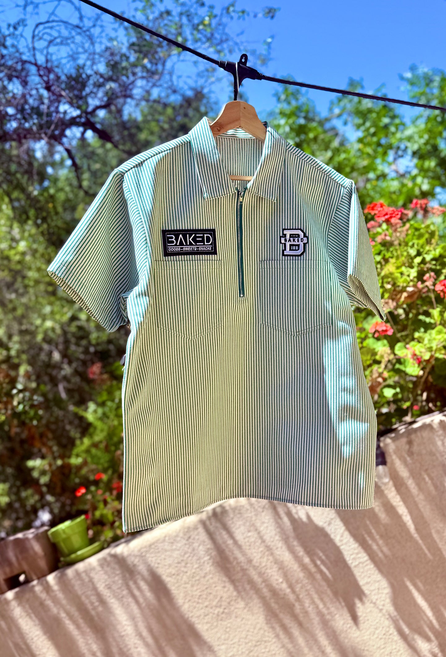BAKED Starlights Pinstripe Half Zip Work Shirt
