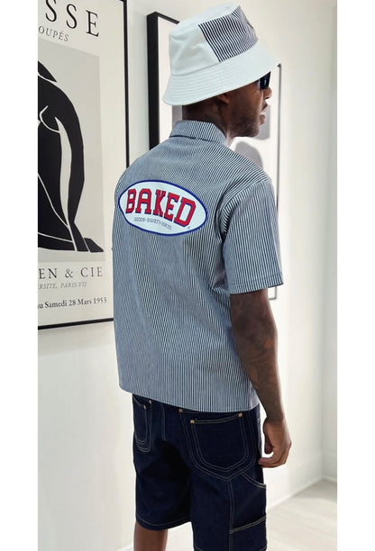 Baker Apparel Pinstripe Half Zip Work Shirt