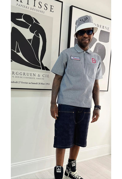 Baker Apparel Pinstripe Half Zip Work Shirt